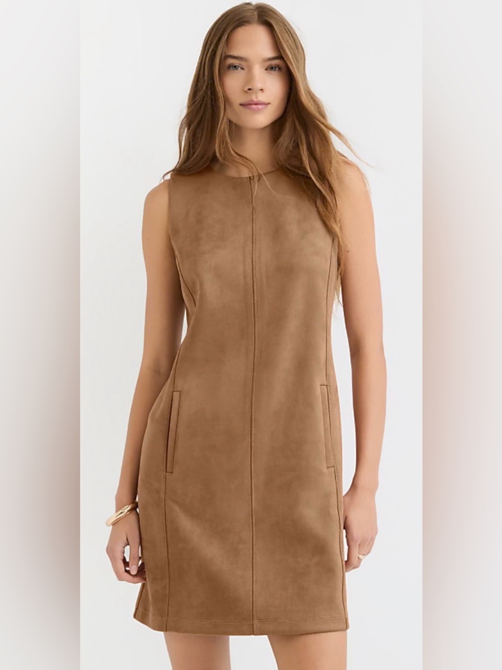 LOFT Sleeveless Faux Suede Shift Dress Saddle Brown with pockets Fall